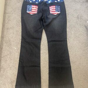 Black Women's Jeans with American Flag Pocket Detail